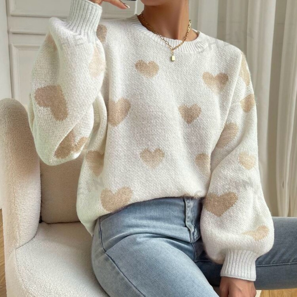 SHEIN Qutie Drop Shoulder Heart Pattern Pullover
